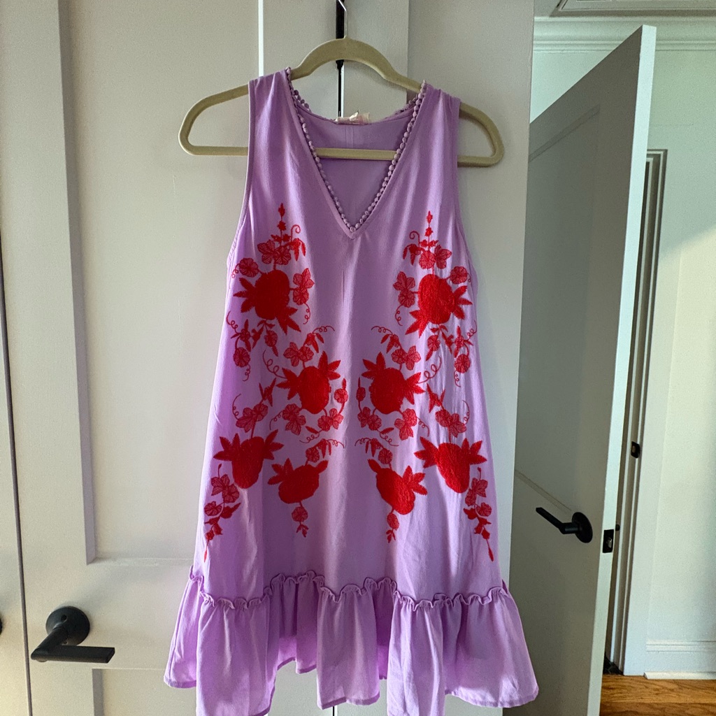 Vici Lavender Mini Dress With Red Floral Embroidery